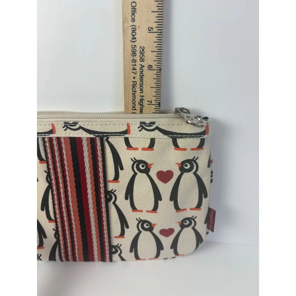 Bungalow 360 Penguin Heart Canvas Wristlet Pouch Cream Peace Sign Zipper Unused‎